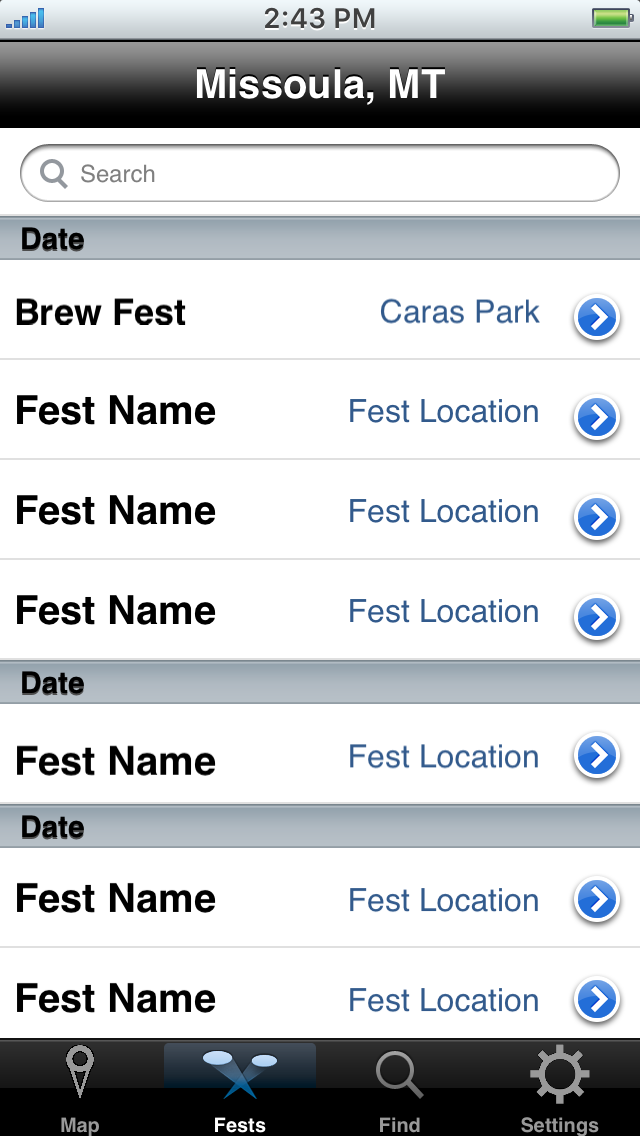 Fest Finder Event List Screen